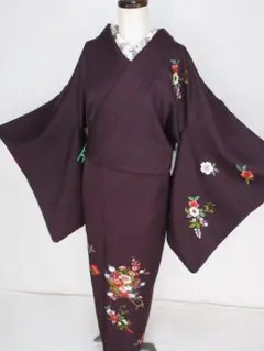 最終価格　【未使用】 しつけ付 高級手縫い仕立て　袷　着物　トールサイズ　正絹 瑠璃色地 雅な正絹小紋 未使用しつけ糸付き銀彩友禅 トール裄長 前幅