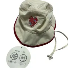 新品 キッズ UVカットハット 帽子 ベージュ ハート柄 手洗いOK 52cm