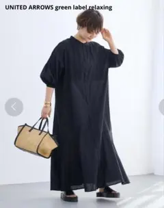 INDIAピンタックワンピース　ブラック　free グリーンレーベル