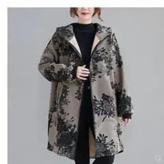 新品大きいサイズ　レディース　秋冬裏起毛　コート　アウター　フード 花柄レトロ3