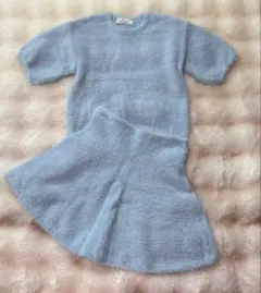 H&M ガールズ シャギーニット セットアップ 上下セット ブルー130-140