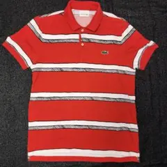 Lacosteラコステライブ オレンジ/白 ボーダーストライプ ポロシャツS〜M