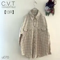 チェック柄シャツ　ボタンダウン　大きめサイズ　長袖　ベージュ　【13R】