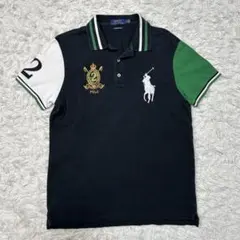 希少 ポロ ラルフローレン ポロシャツ ビッグポニー 黒 ブラック 白 金 M