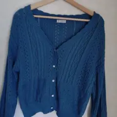 ターコイズ レース編み カーディガン