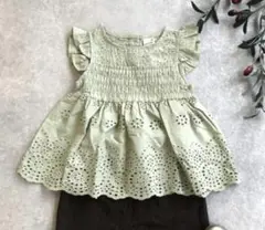 petitmain 130 レースシャーリング袖フリルチュニック