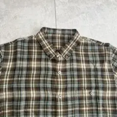 パパス　シャツ　ブラウス　ボタンダウン　半袖　メンズ　チェック　リネン　Lのサムネイル