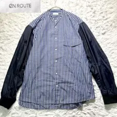 【美品】アンルート　ドッキングシャツ　ノーカラー　ストライプ　3 綿　日本製のサムネイル