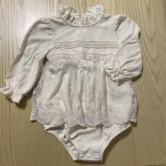 クリーム色 レース付きロンパース 95cmまで