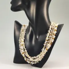 ヒロココシノ ネックレス 首飾り さざれ石 ゴールド ロング 3重 ビンテージ