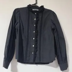 NICE CLAUP ビジューレースブラウス ブラック