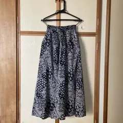 ネイビー 花柄 ロングスカート フリーサイズ