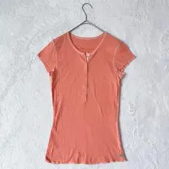 アバクロンビーアンドフィッチ| リブ編みヘンリーネックTシャツ y2k オレンジ