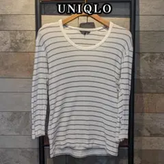 UNIQLO　ボーダー七分袖Tシャツ　綿100%　M ホワイトブラックのサムネイル