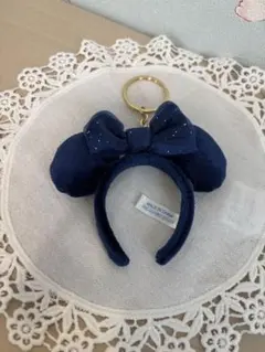 【新品】ディズニー ミニー紺色カチューシャ キーホルダー