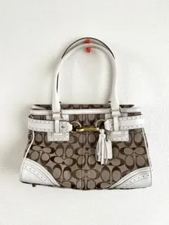 COACH コーチ ハンドバッグ シグネチャー キャンバス ベージュ　ホワイト