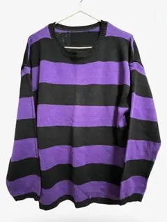SHEIN 紫と黒のボーダー 長袖ニットセーター