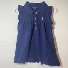 POLO ネイビー×ピンク フリル付き ノースリーブ ポロシャツ 120