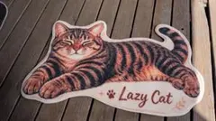 猫 マット キジトラ 寝姿 50×80cm 玄関マット 猫型 滑り止め付き