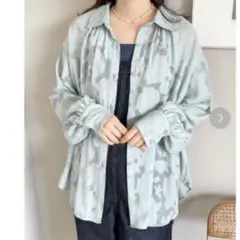 LOWRYS FARM シアーシャツ ジャガードレースシャツ　シアーブラウス花柄