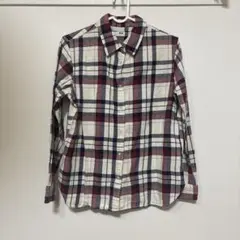 ユニクロ フランネルチェックシャツ 厚手 襟付き 白 紺 赤 レディースSサイズ