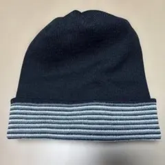 ニット ネックウォーマー ダークグレー ストライプ　リバーシブル　帽子