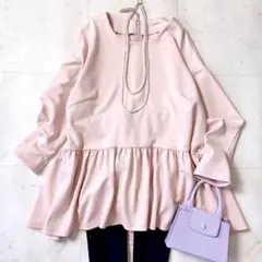 新品同様 ローズティアラ 大きいサイズ46 洗える リボン ペプラムプルオーバー