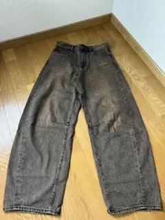 GU ダークブラウン バレルレッグデニム Mサイズ