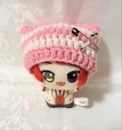 ちびぐるみ用ねこ耳ニット帽〜ピンク×白〜
