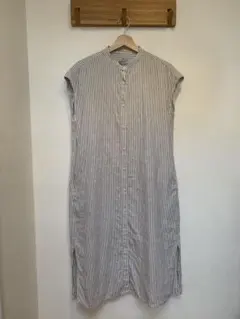 無印　フレンチリネン　フレンチスリーブワンピース　XS〜S ストライプ