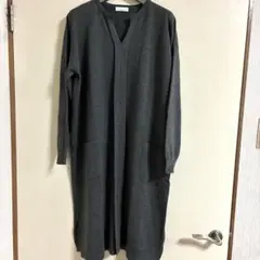 earth music&ecology グレーロングニットスリット、ポケットあり