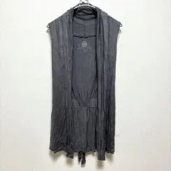 デレッタ ロングジレ ノースリーブ 無地 ロゴ M 墨黒 レーヨン カジュアル