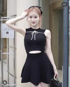 Darich ウエストオープンストリングニットミニワンピース