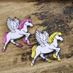 ★ ピンクと黄色のペガサス　ワッペン2枚セット　mw-036
