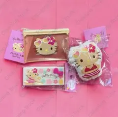 日焼けキティ　フラットポーチ　アクセサリーケース　クッションキーホルダー　3点