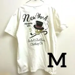 Schott NYC スカル刺繍 VネックTシャツ ホワイト　USA 製