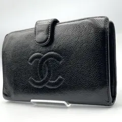 CHANEL キャビアスキン 二つ折り財布 ブラック がま口 ゴールド - メルカリ