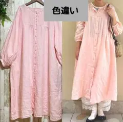 サマンサモスモス リネン100%　ピンタックワンピース 　水色　フリーサイズ