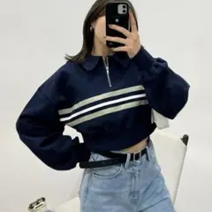 W.W.G♡ラインハーフジップカラートップス コットン100% Fのサムネイル