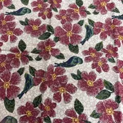 シーチングのお花と小鳥のプリント1M