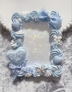 ホイップデコ硬質トレカケースB8水色白ミックスハートリボン 蝶TC-273