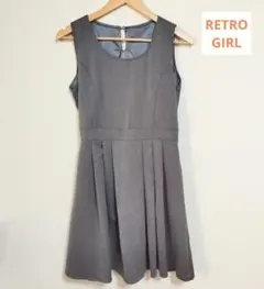 レトロガール●グレー ノースリーブ膝丈ワンピース タック入り ジャンパースカート