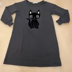 H&M グレー 猫刺繍 長袖ワンピース US 6/7