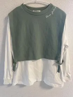 pom ponette M グリーン ホワイト 長袖カットソー