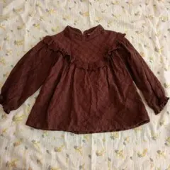 最終値下げダークブラウン フリル付き長袖シャツ
