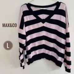 極美品✨【MAX&CO】カシミヤ100% ボーダー ニット Vネック L