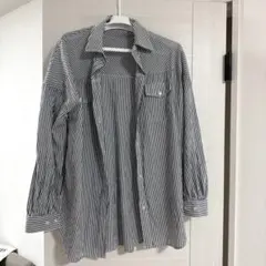 GYDAストライプビッグシャツ　白×水色のサムネイル