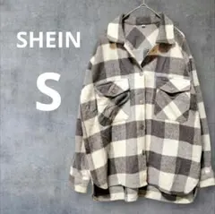 SHEIN グレーブロックチェック カジュアルシャツジャケット Sネル