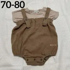 オーバーオール Tシャツ パンツ【70-80】ズボン 半袖 ロンパース ブラウン