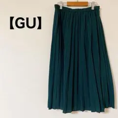 GU ダークグリーン プリーツロングスカート